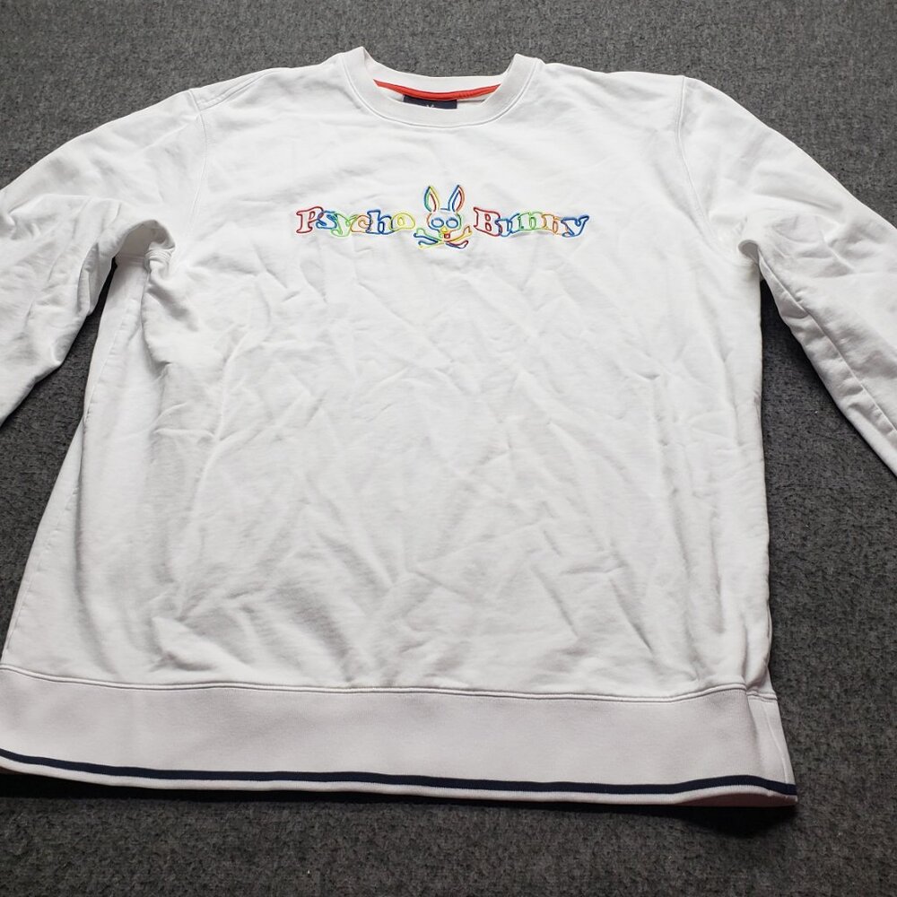 PSYCHO BUNNY MEN’s BARBON NEON GLOW SWEATSHIRT 100 WHITE Mens Sz 3XL